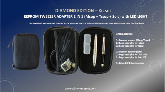 EEPROM TWEEZER ADAPTER 2 IN 1 MSOP TSSOP SOIC WITH LED LIGHT DIAMOND EDITION KIT SET
