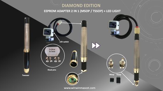 EEPROM TWEEZER ADAPTER 2 IN 1 MSOP TSSOP SOIC WITH LED LIGHT DIAMOND EDITION KIT SET