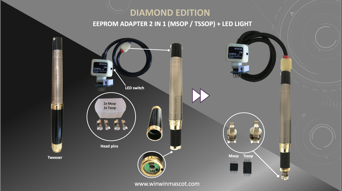 EEPROM TWEEZER ADAPTER 2 IN 1 MSOP TSSOP SOIC WITH LED LIGHT DIAMOND EDITION KIT SET
